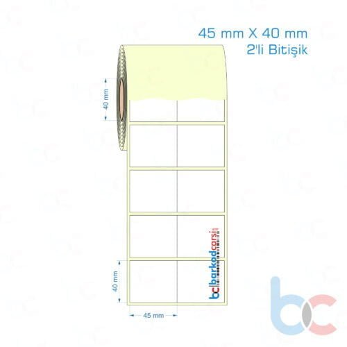 45x40 mm 2'li Bitişik Etiket (Kuşe, Vellum, Eko / Lamine Termal) Fiyatları