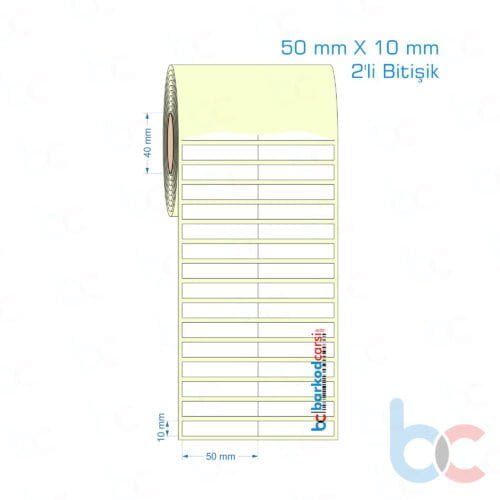 50x10 mm 2'li Bitişik Etiket (Kuşe, Vellum, Eko / Lamine Termal) Fiyatları