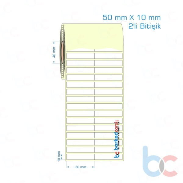 50x10 mm 2'li Bitişik Etiket (Kuşe, Vellum, Eko / Lamine Termal) Fiyatları