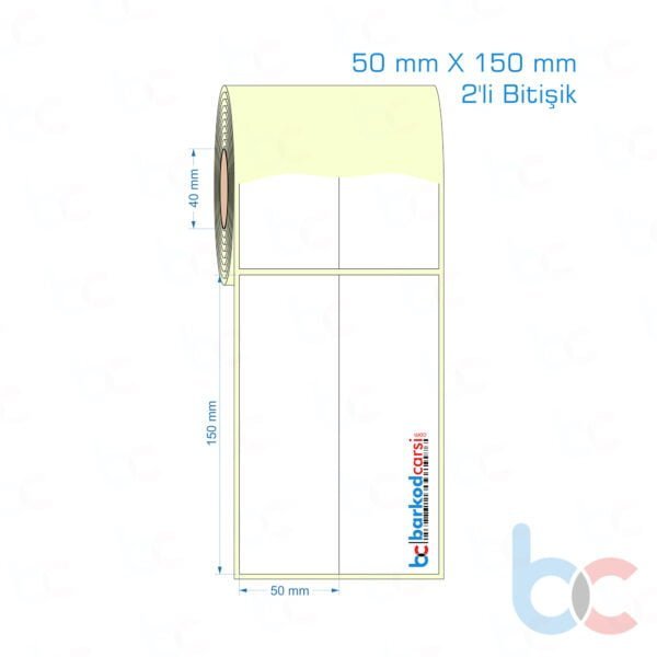 50x150 mm 2'li Bitişik Etiket (Kuşe, Vellum, Eko / Lamine Termal) Fiyatları
