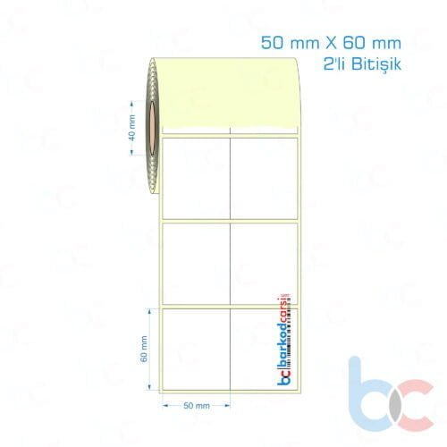 50x60 mm 2'li Bitişik Etiket (Kuşe, Vellum, Eko / Lamine Termal) Fiyatları