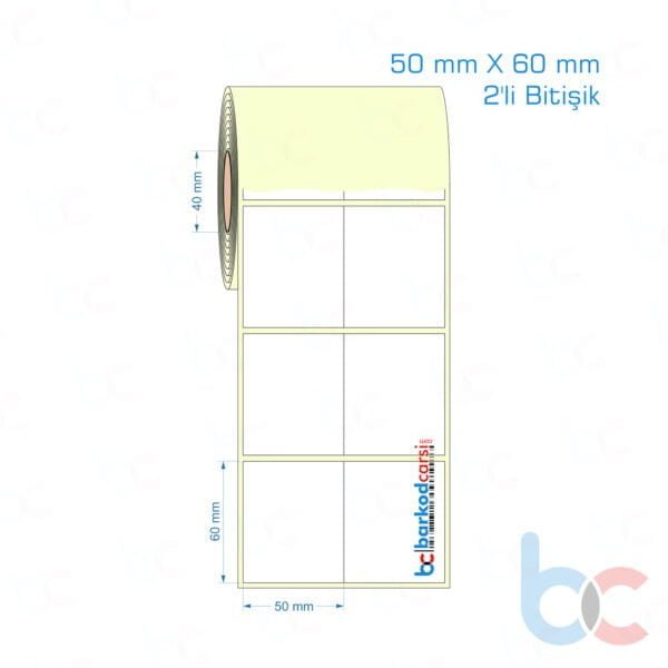 50x60 mm 2'li Bitişik Etiket (Kuşe, Vellum, Eko / Lamine Termal) Fiyatları