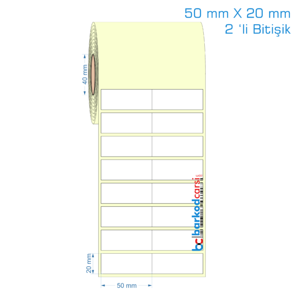 50x20 mm 2 'li Bitişik Etiket (Kuşe, Vellum, Eko / Lamine Termal) Fiyatları