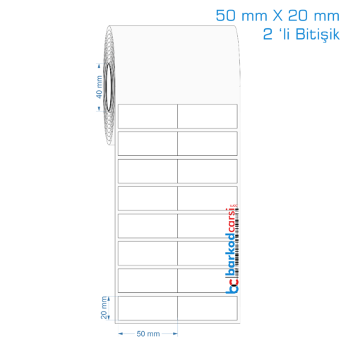 50x20 mm 2 'li Bitişik Opak / Mat PP, Fastyre Etiket (Fiyatları)