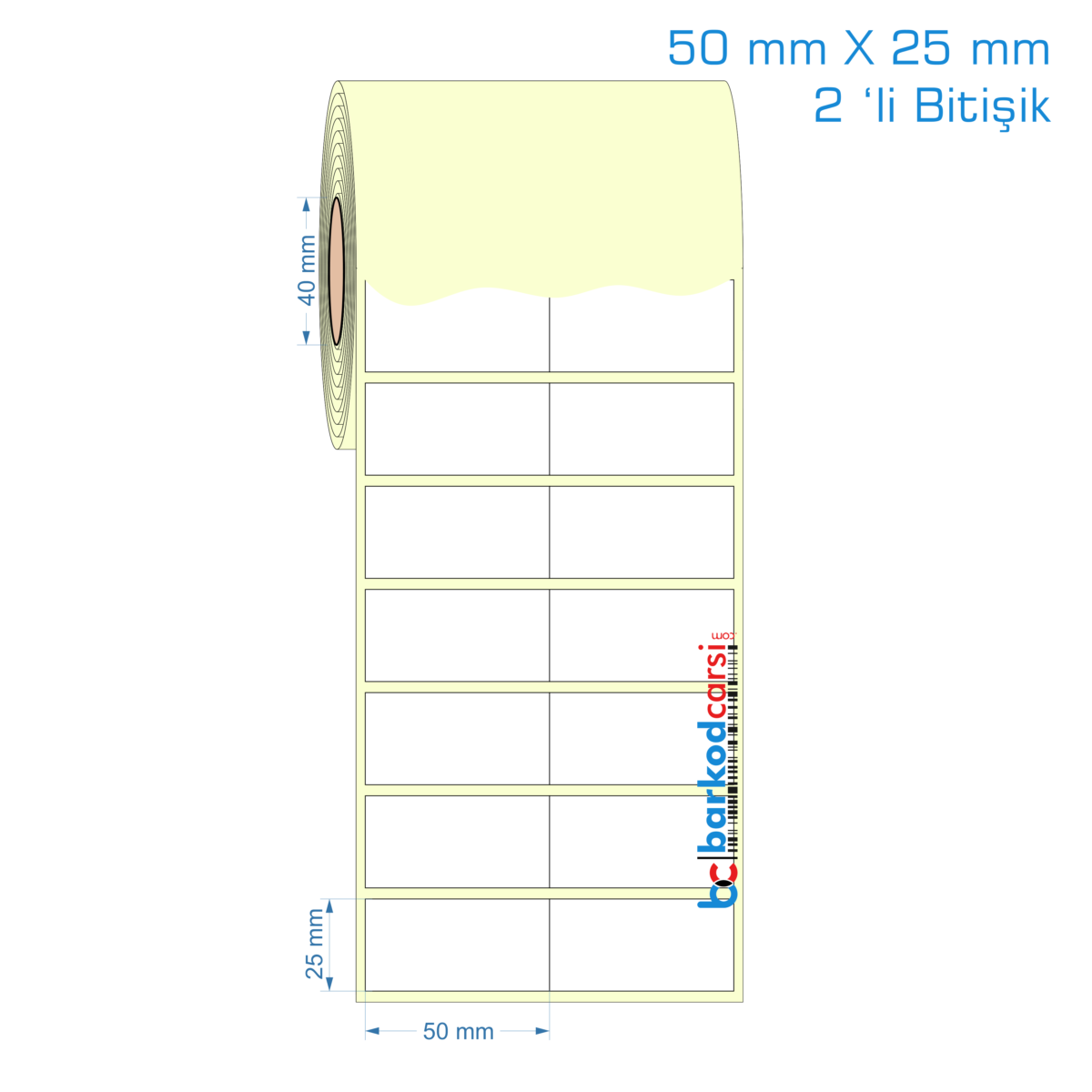 50X25 Mm 2'Li Bitişik Hazır Rulo Barkod Etiketi (Yapışkanlı) Kuşe / Vellum / Termal Etiket Fiyatı 50X25 Mm 2 'Li Bitişik Etiket (Kuşe, Vellum, Eko / Lamine Termal) Fiyatları