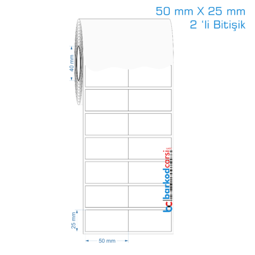 50x25 mm 2 'li Bitişik Opak / Mat PP, Fastyre Etiket (Fiyatları)