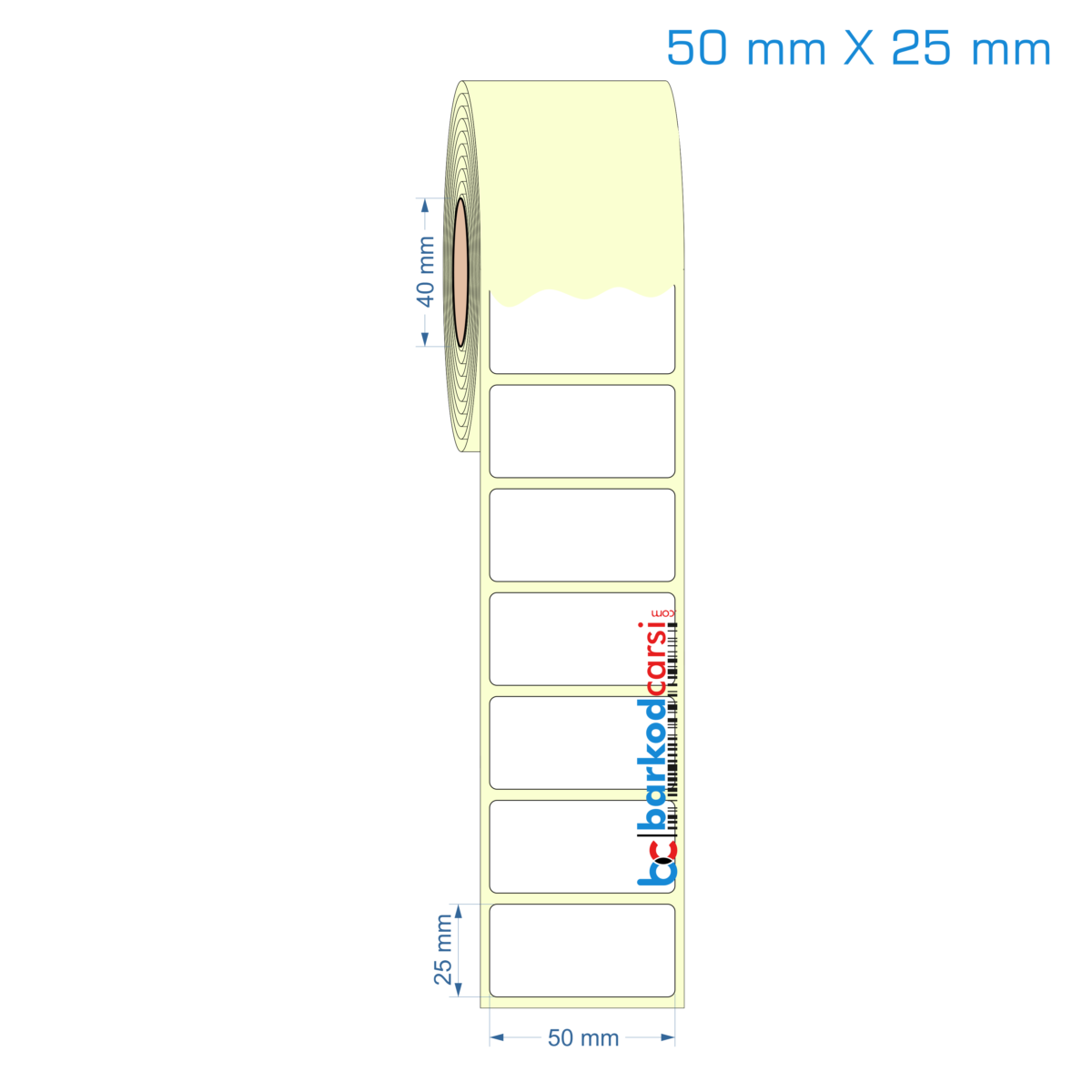 50X25 Mm Hazır Rulo Barkod Etiketi (Yapışkanlı) Kuşe / Vellum / Termal Etiket Fiyatı 50X25 Mm Etiket (Kuşe, Vellum, Eko / Lamine Termal) Fiyatları