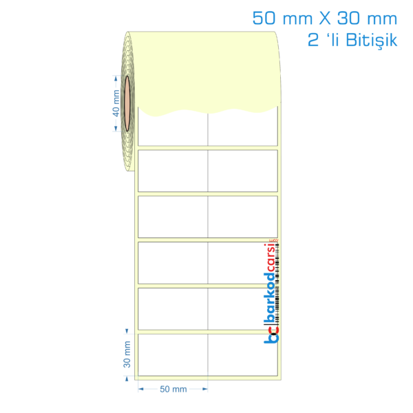50x30 mm 2 'li Bitişik Etiket (Kuşe, Vellum, Eko / Lamine Termal) Fiyatları
