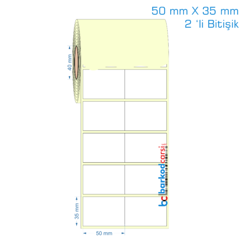 50x35 mm 2 'li Bitişik Etiket (Kuşe, Vellum, Eko / Lamine Termal) Fiyatları