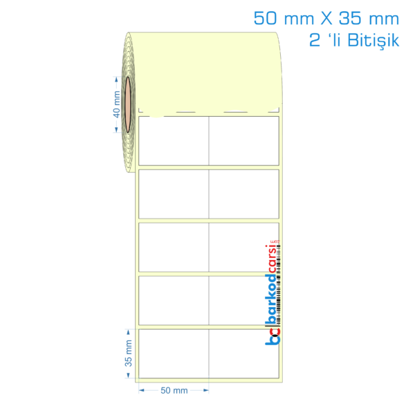 50x35 mm 2 'li Bitişik Etiket (Kuşe, Vellum, Eko / Lamine Termal) Fiyatları