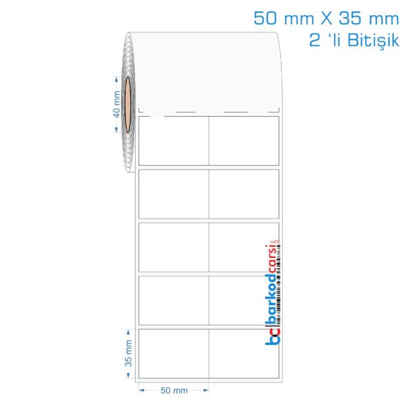 50x35 mm 2 'li Bitişik Opak / Mat PP, Fastyre Etiket (Fiyatları)