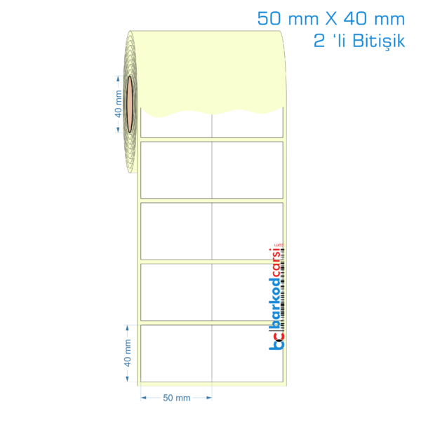 50x40 mm 2 'li Bitişik Etiket (Kuşe, Vellum, Eko / Lamine Termal) Fiyatları
