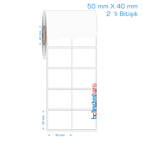 50x40 mm 2 'li Bitişik Opak / Mat PP, Fastyre Etiket (Fiyatları)