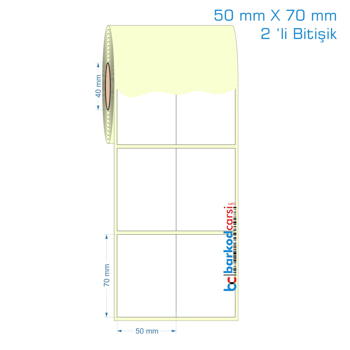 50X70 Mm 2 'Li Bitişik Hazır Rulo Barkod Etiketi (Yapışkanlı) Kuşe / Vellum / Termal Etiket Fiyatı 50X70 Mm 2 'Li Bitişik Etiket (Kuşe, Vellum, Eko / Lamine Termal) Fiyatları