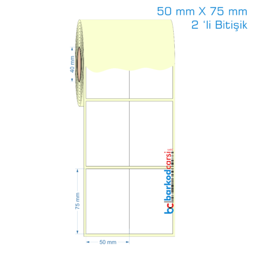 50x75 mm 2 'li Bitişik Etiket (Kuşe, Vellum, Eko / Lamine Termal) Fiyatları