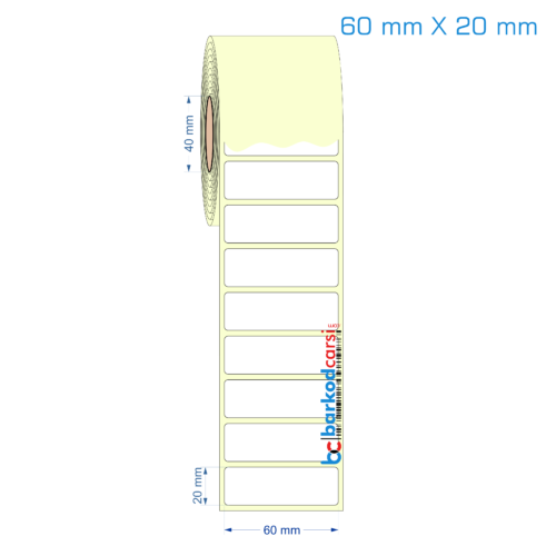 60x20 mm Etiket (Kuşe, Vellum, Eko / Lamine Termal) Fiyatları