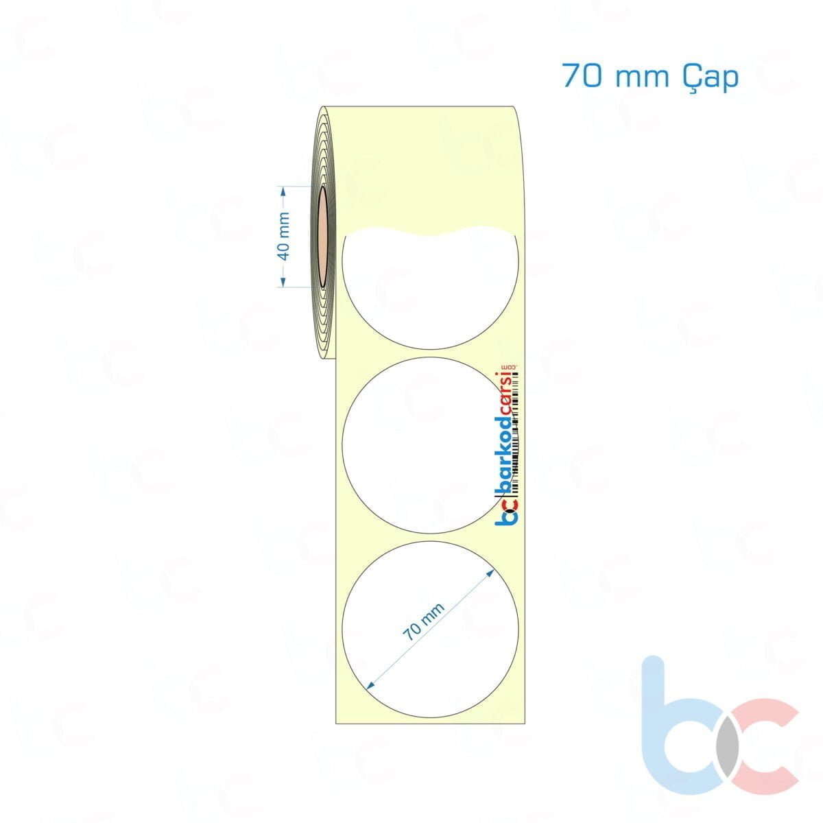 70 Mm Çap Hazır Rulo Barkod Etiketi (Yapışkanlı) Kuşe / Vellum / Termal Etiket Fiyatı 70 Mm Çap Etiket (Kuşe, Vellum, Eko / Lamine Termal) Fiyatları